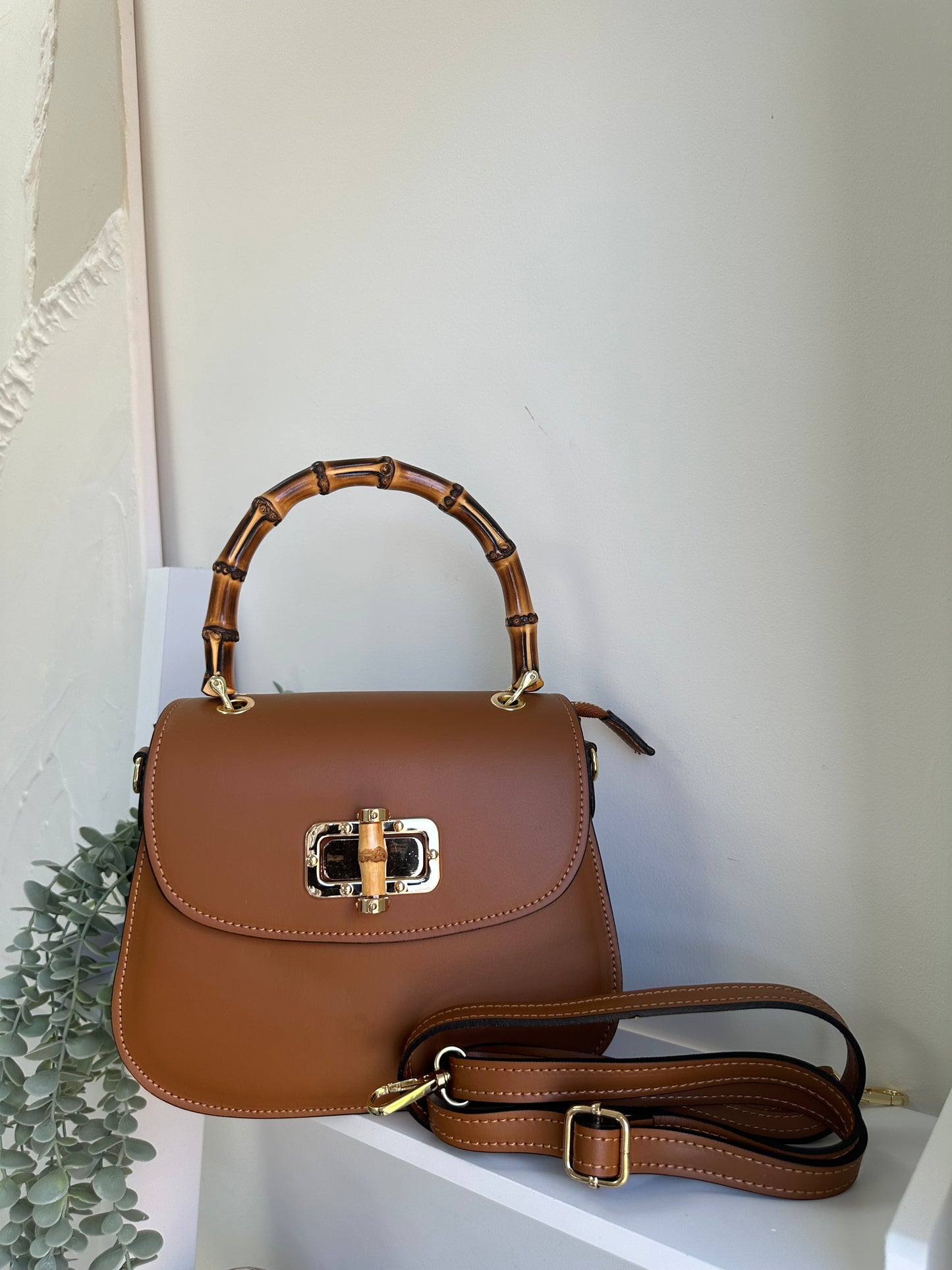 SAMPLE Bamboo Leather Top handle Crossbody Bag