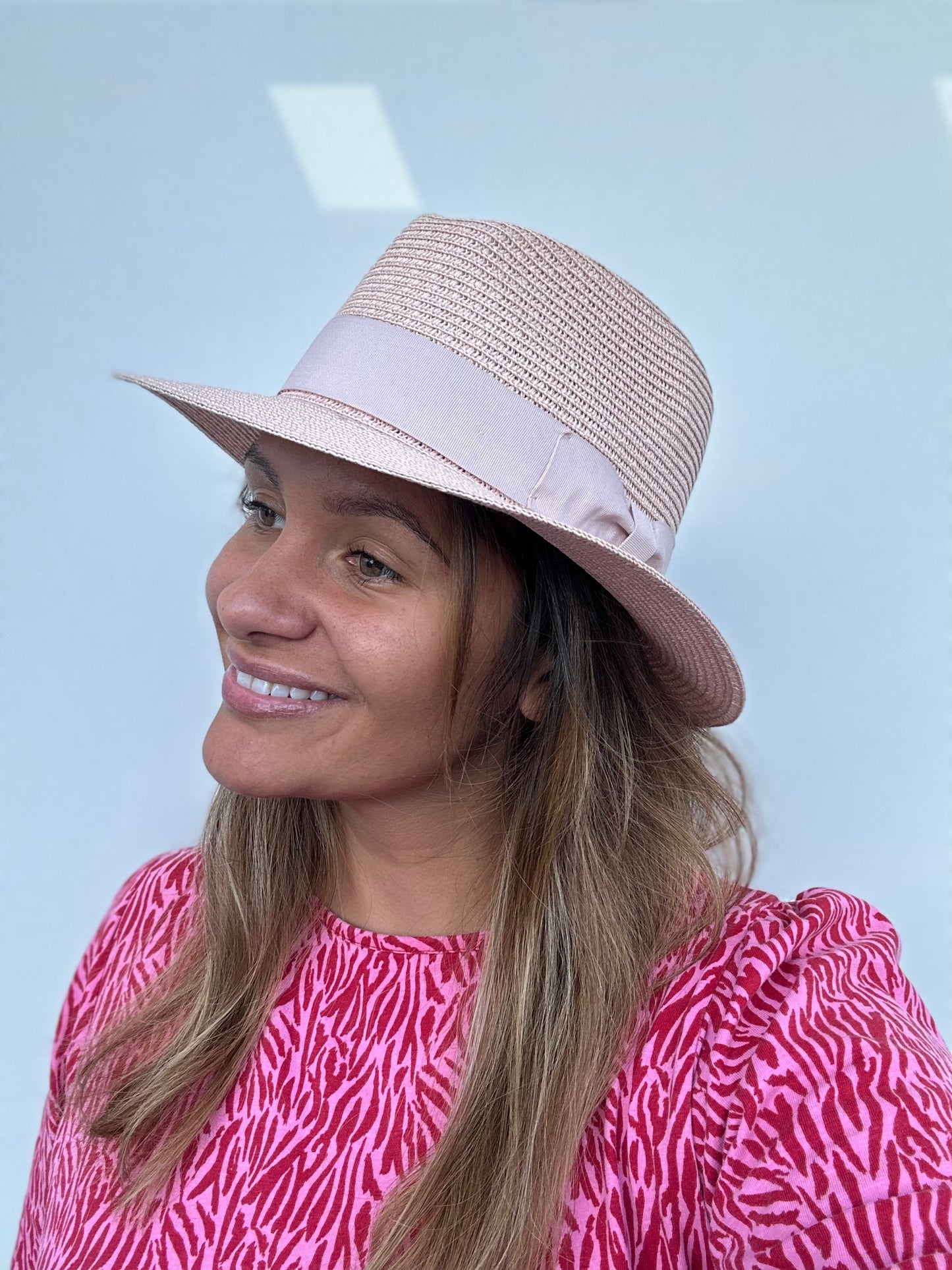 Personalised Pink Blush Summer Straw Foldable Fedora Hat