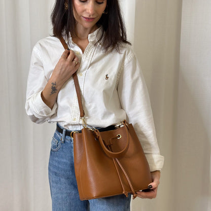 Elle Personalised Leather Bucket Bag Crossbody