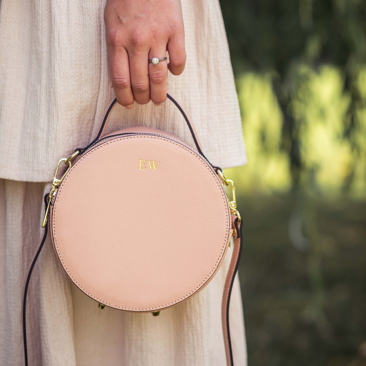 Aria Personalised Circle Leather Crossbody Bag