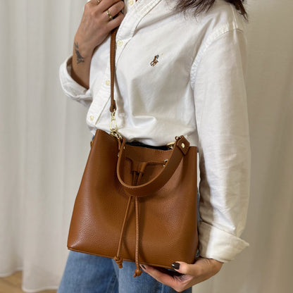 Elle Personalised Leather Bucket Bag Crossbody