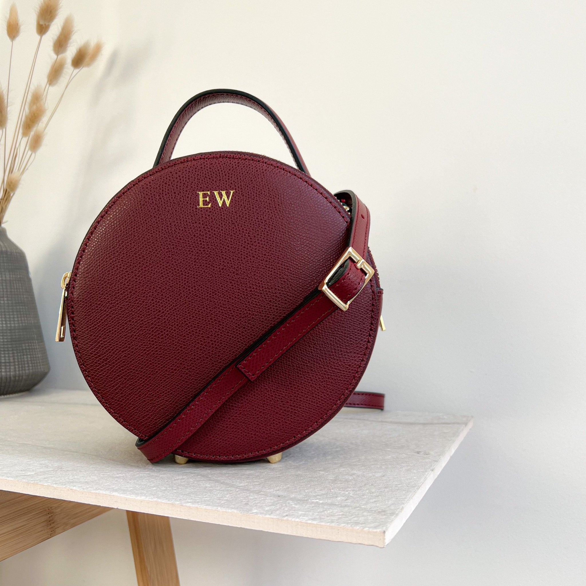 Round shop leather crossbody