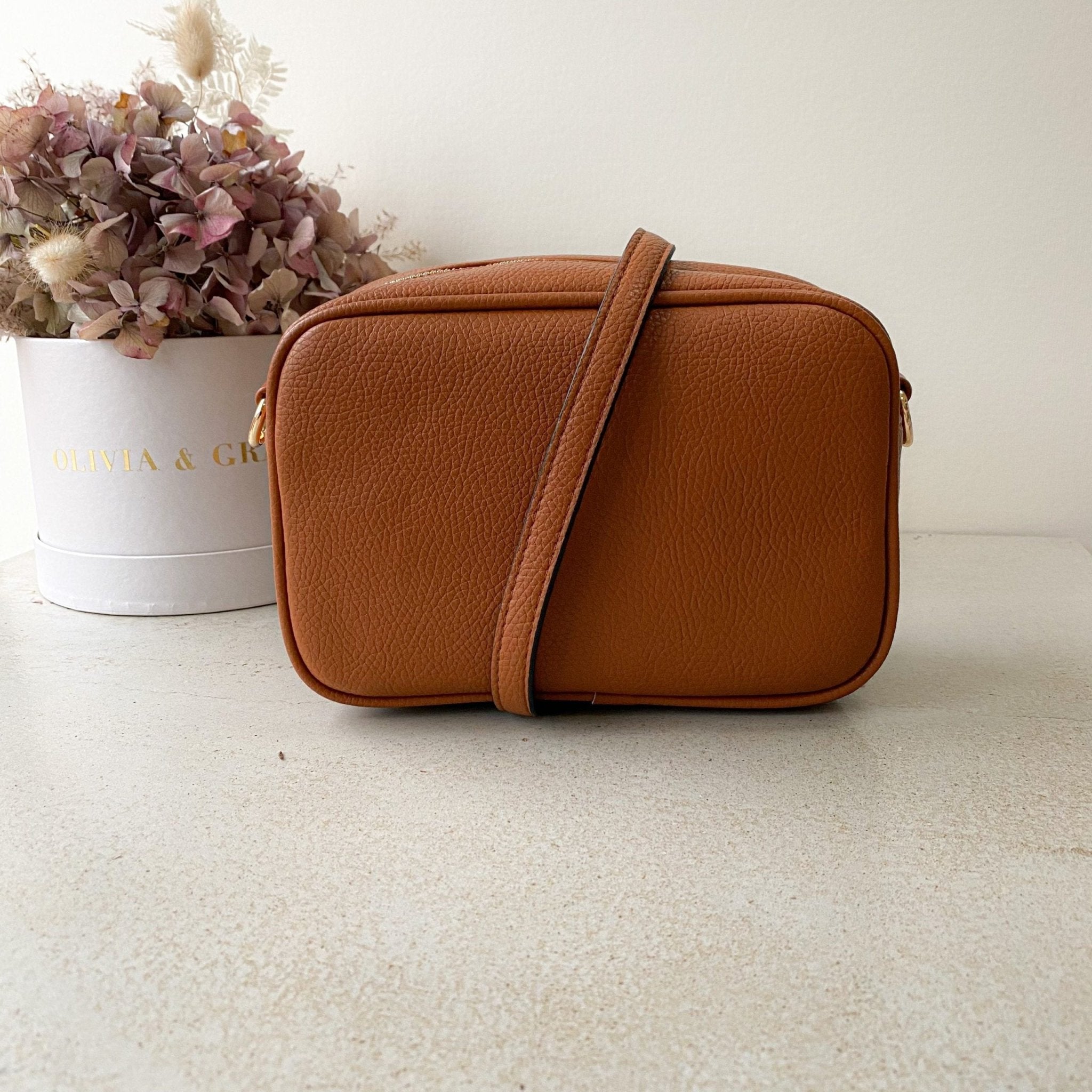 Personalised leather camera discount bag