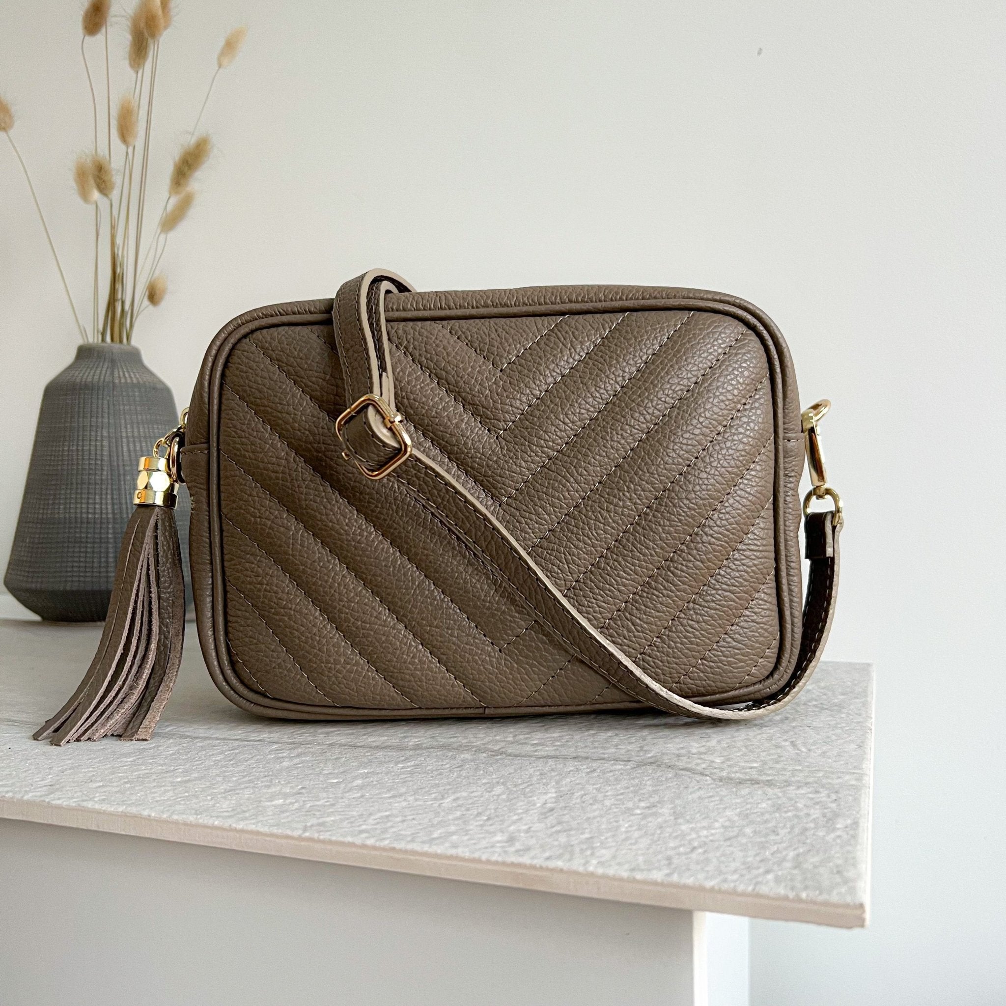 Grey leather outlet crossbody