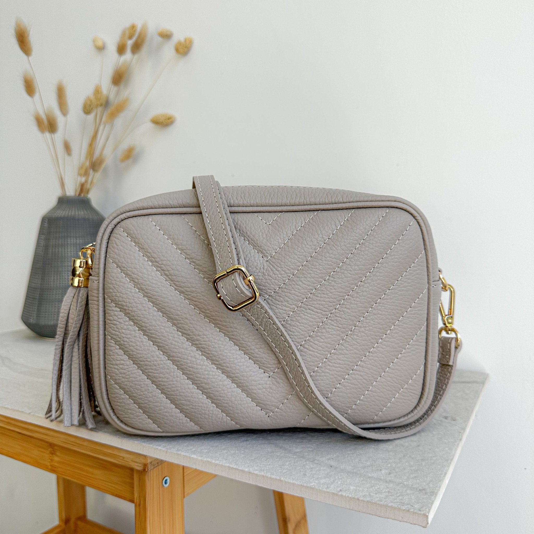 Grey leather crossbody clearance bag